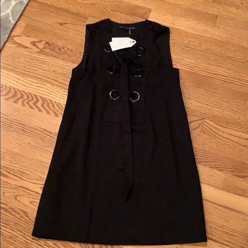 English Factory black lace up front dress